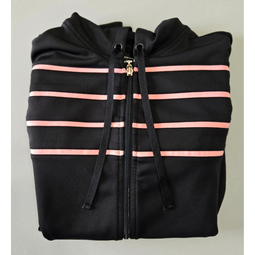 New York & Company Zip Up Hoodie Women Size M Black Pink Striped Activewear - Picture 6 of 8